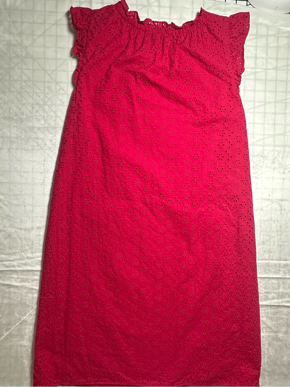 LOFT Raspberry Pink Eyelet Ruffle-Trim Shift cotton Dress - Picture 8 of 11